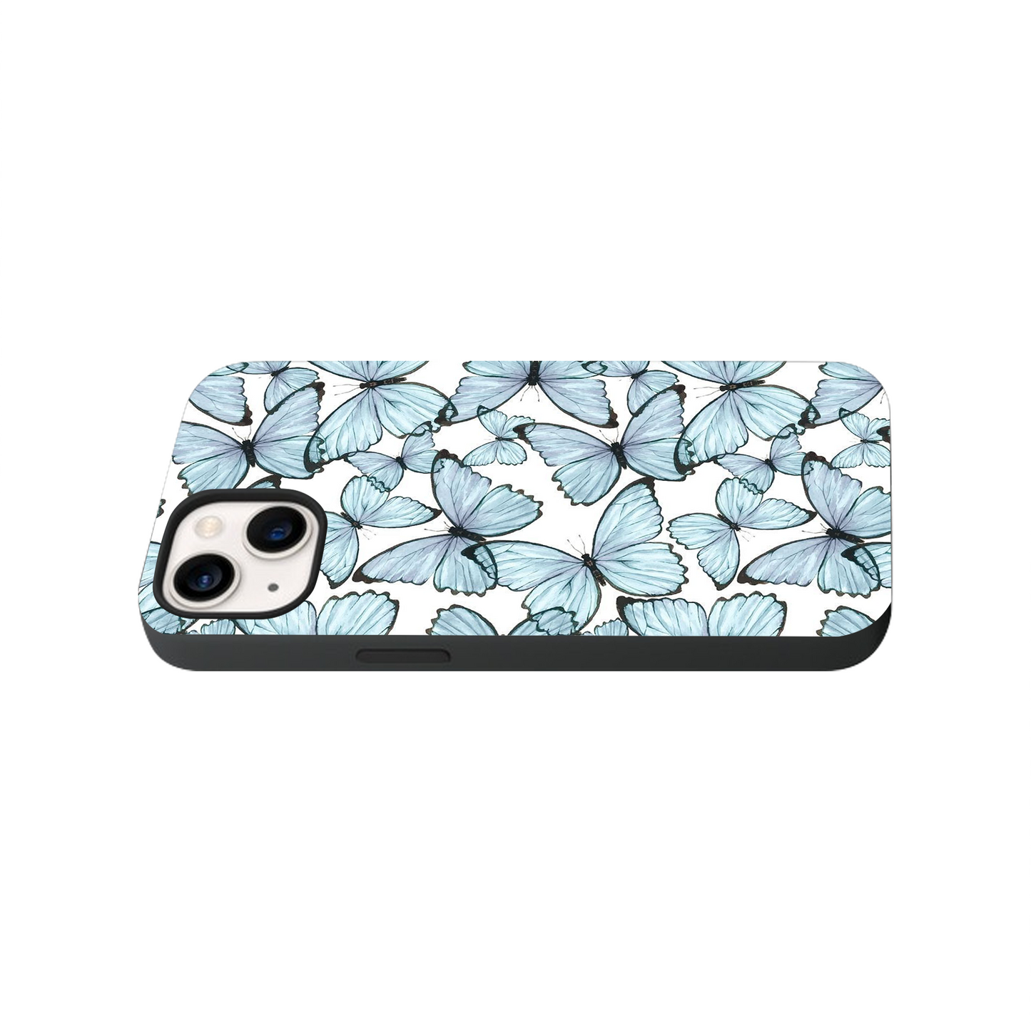 Blue and White Butterfly Glass Phone Case